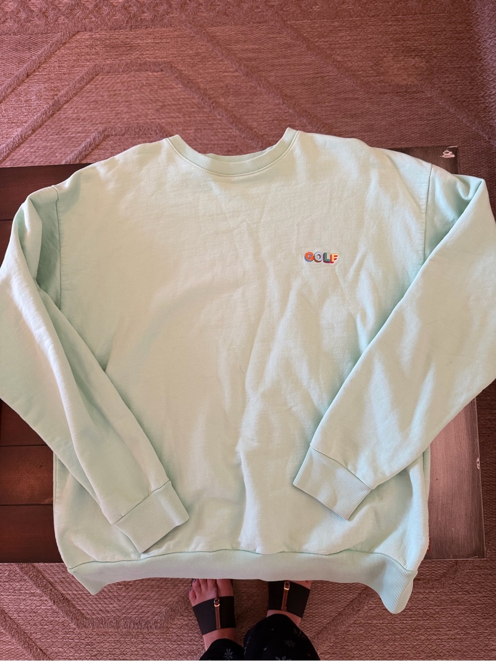 Golf Wang Pastel Mint Crewneck with Small Multicolor Logo- MINOR FLAW